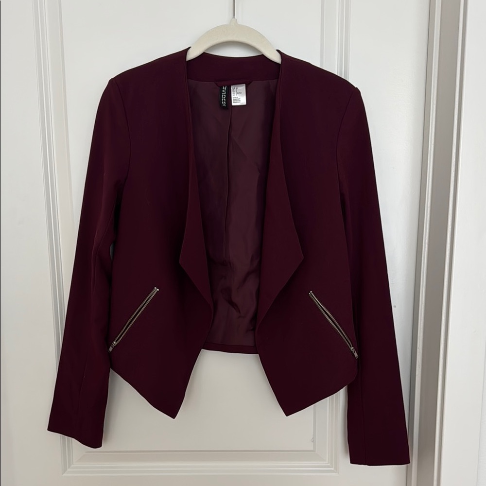 H&M Red Blazer with Waterfall Collar